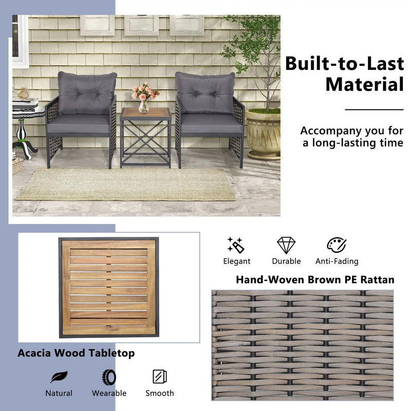 3 Piece Patio Rattan Furniture Set with Acacia Wood Tabletop by DirectDeals