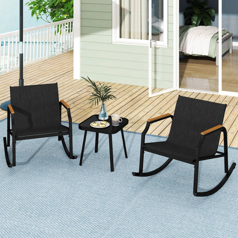 3-Piece Patio Rocking Bistro Set with Glass Coffee Table by DirectDeals