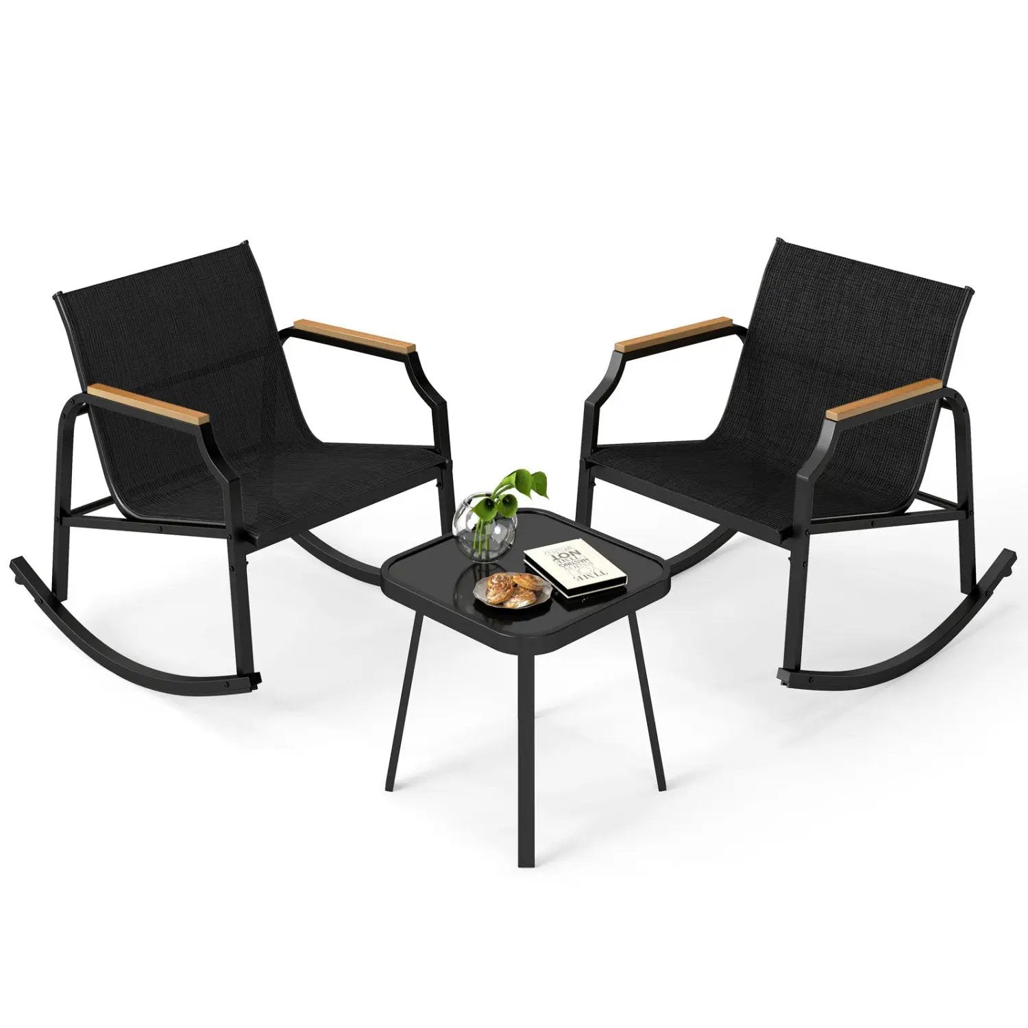 3-Piece Patio Rocking Bistro Set with Glass Coffee Table by DirectDeals