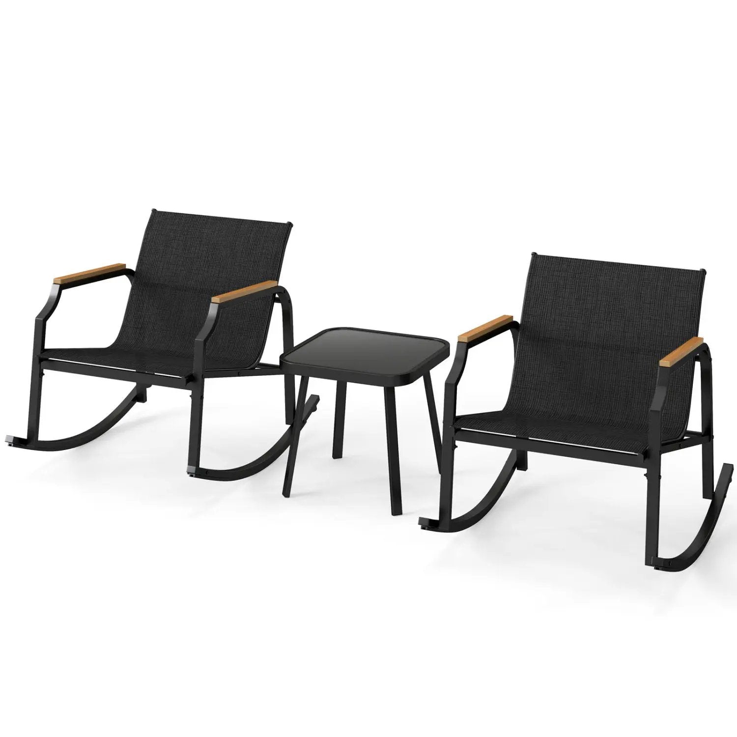 3-Piece Patio Rocking Bistro Set with Glass Coffee Table by DirectDeals