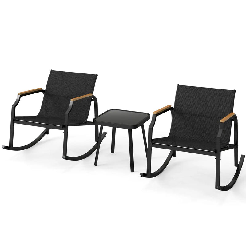 3-Piece Patio Rocking Bistro Set with Glass Coffee Table by DirectDeals