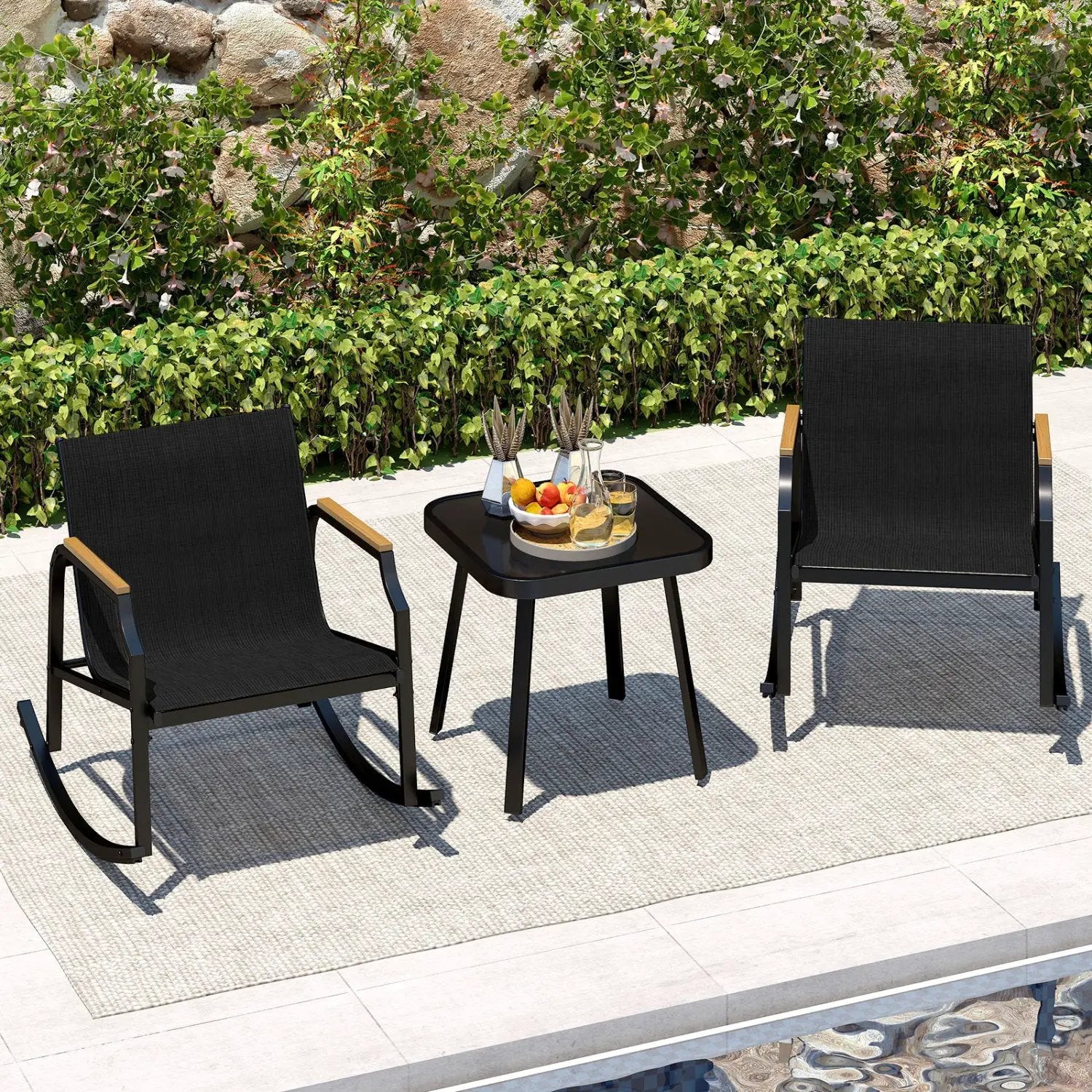 3-Piece Patio Rocking Bistro Set with Glass Coffee Table by DirectDeals