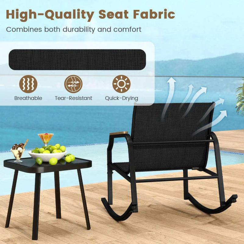 3-Piece Patio Rocking Bistro Set with Glass Coffee Table by DirectDeals