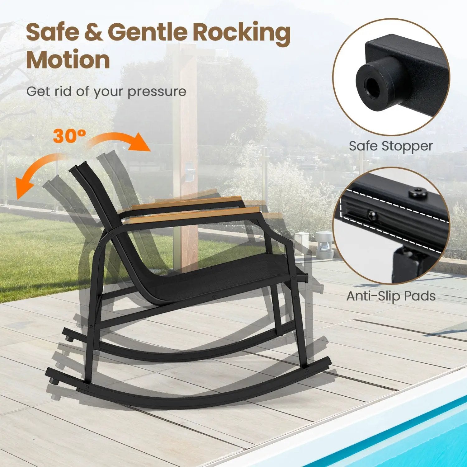 3-Piece Patio Rocking Bistro Set with Glass Coffee Table by DirectDeals