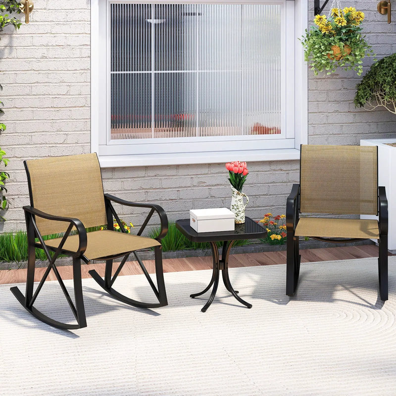 3 Piece Patio Rocking Set with Smooth Rocking Motion Outdoor Rocker Chair Bistro Set by DirectDeals