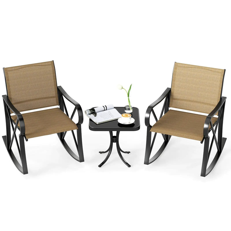 3 Piece Patio Rocking Set with Smooth Rocking Motion Outdoor Rocker Chair Bistro Set by DirectDeals