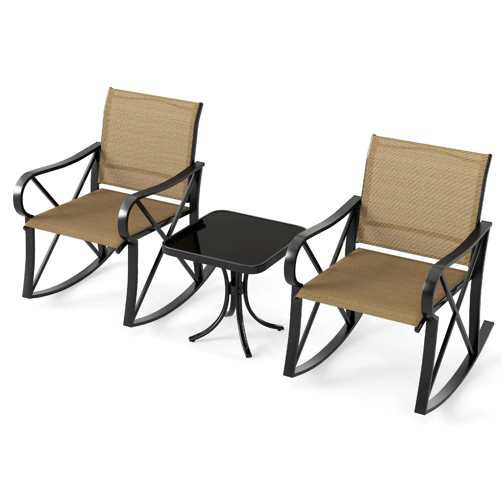 3 Piece Patio Rocking Set with Smooth Rocking Motion Outdoor Rocker Chair Bistro Set by DirectDeals