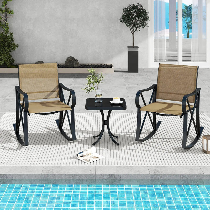 3 Piece Patio Rocking Set with Smooth Rocking Motion Outdoor Rocker Chair Bistro Set by DirectDeals