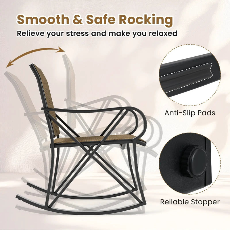3 Piece Patio Rocking Set with Smooth Rocking Motion Outdoor Rocker Chair Bistro Set by DirectDeals