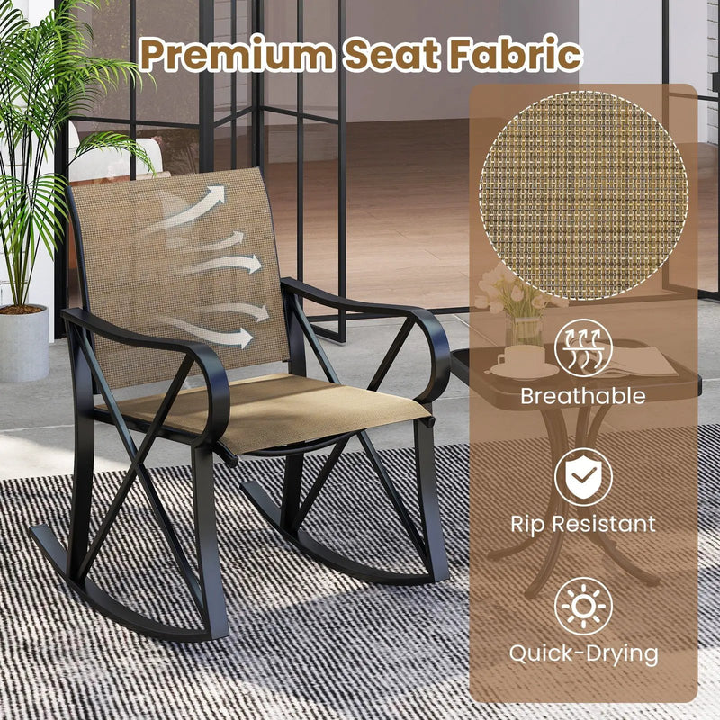 3 Piece Patio Rocking Set with Smooth Rocking Motion Outdoor Rocker Chair Bistro Set by DirectDeals