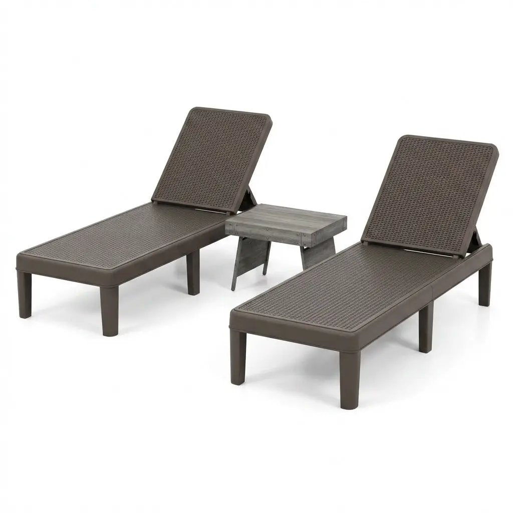 3-Piece Patio Set with 2 Adjustable Lounger Chairs and Rattan Side Table by DirectDeals