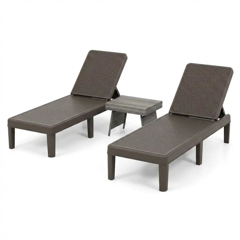 3-Piece Patio Set with 2 Adjustable Lounger Chairs and Rattan Side Table by DirectDeals