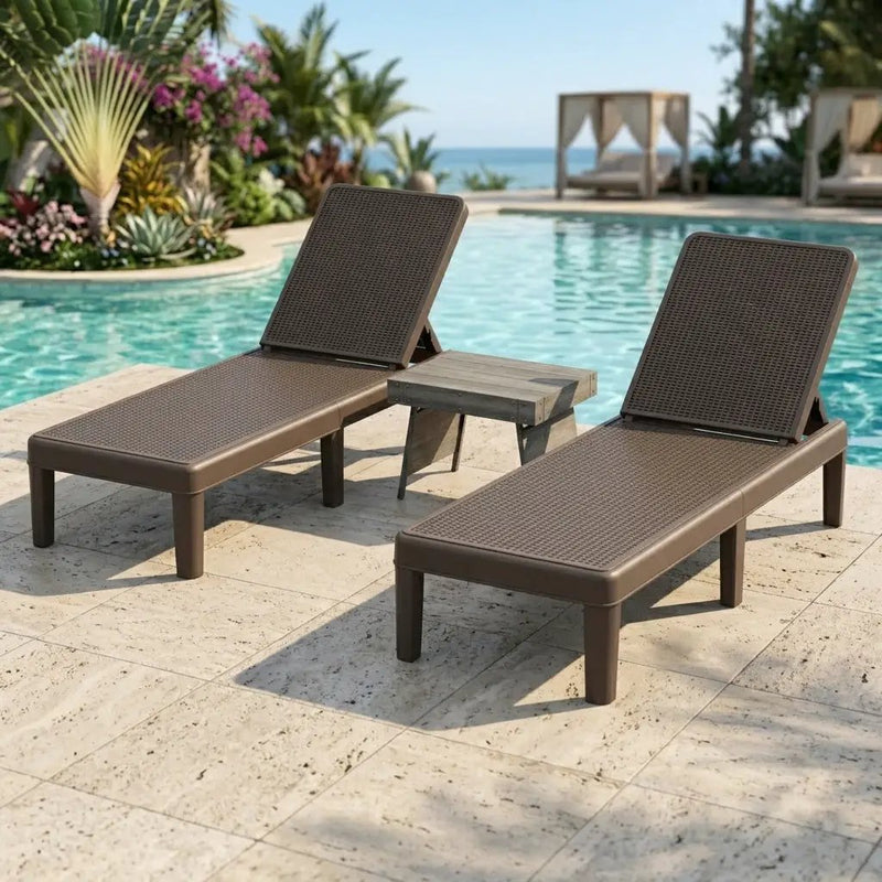 3-Piece Patio Set with 2 Adjustable Lounger Chairs and Rattan Side Table by DirectDeals