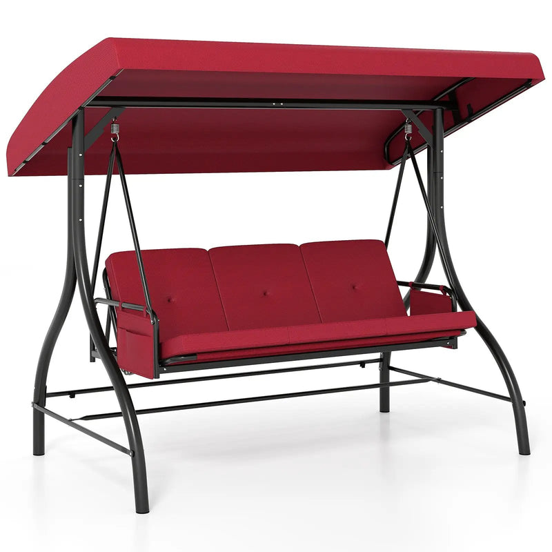 3-Piece Patio Swing with Canopy Removable Cushions and Side Pockets by DirectDeals