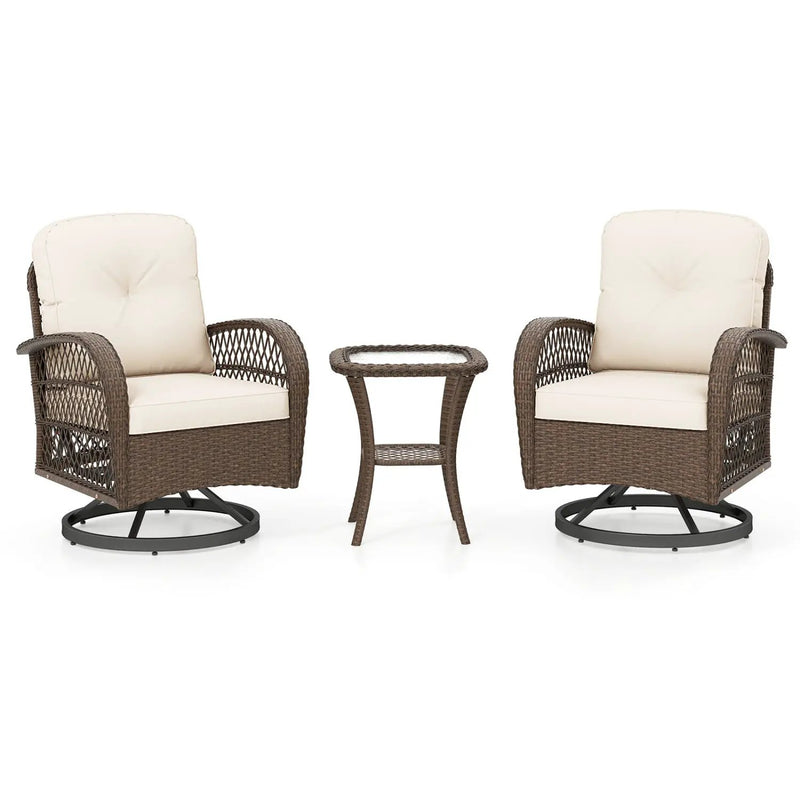 3-Piece Patio Swivel Rocker Set with Glass Side Table by DirectDeals