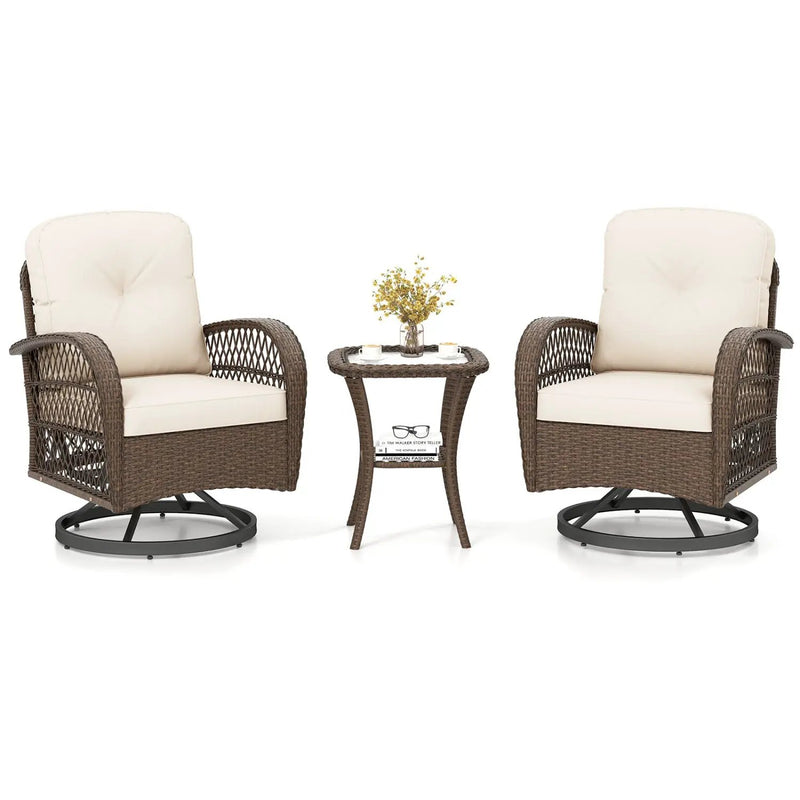 3-Piece Patio Swivel Rocker Set with Glass Side Table by DirectDeals
