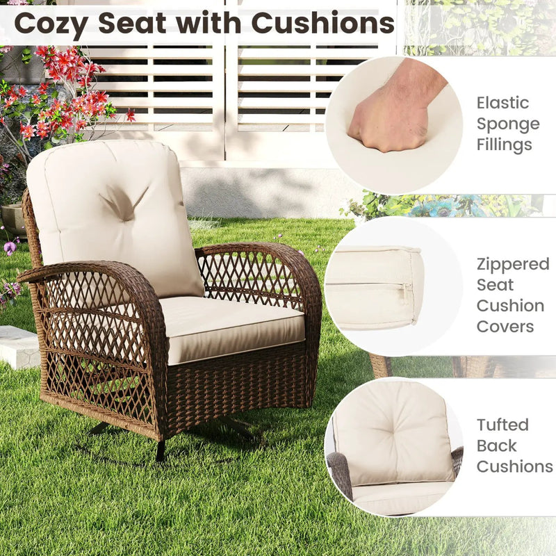 3-Piece Patio Swivel Rocker Set with Glass Side Table by DirectDeals