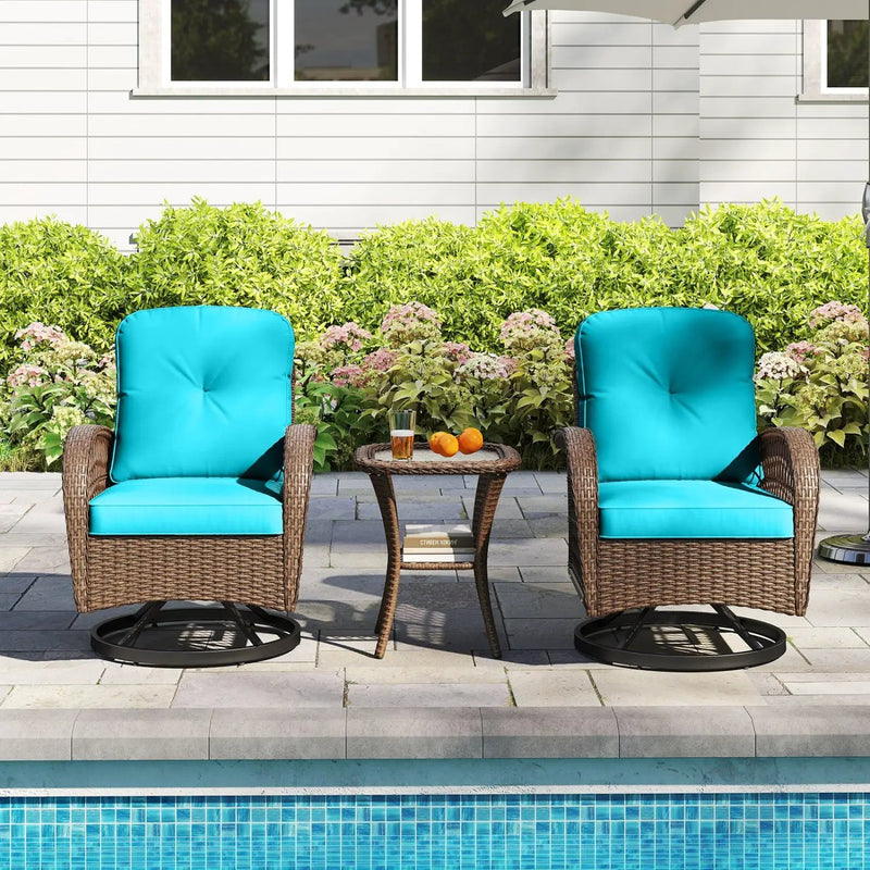 3-Piece Patio Swivel Rocker Set with Glass Side Table by DirectDeals