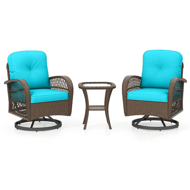 3-Piece Patio Swivel Rocker Set with Glass Side Table by DirectDeals
