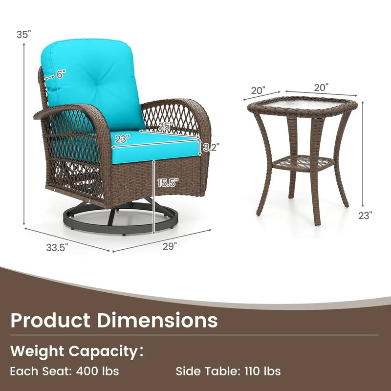3-Piece Patio Swivel Rocker Set with Glass Side Table by DirectDeals