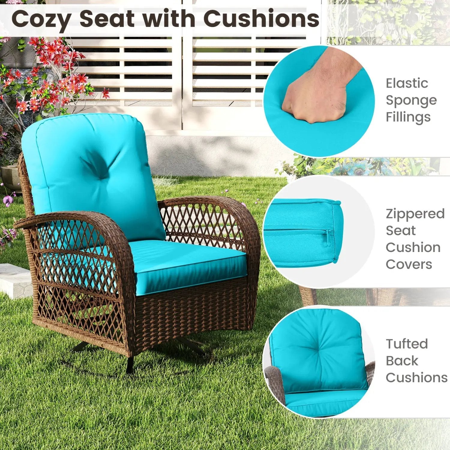 3-Piece Patio Swivel Rocker Set with Glass Side Table by DirectDeals