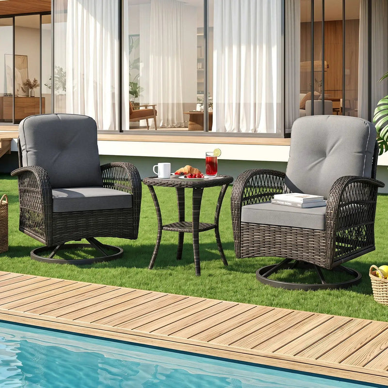 3-Piece Patio Swivel Rocker Set with Glass Side Table by DirectDeals