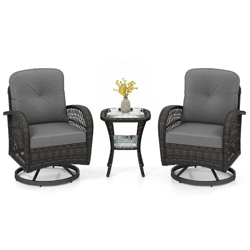 3-Piece Patio Swivel Rocker Set with Glass Side Table by DirectDeals