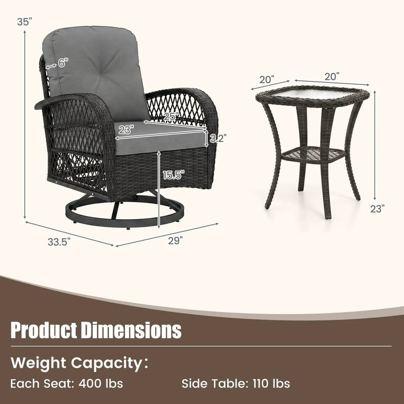 3-Piece Patio Swivel Rocker Set with Glass Side Table by DirectDeals