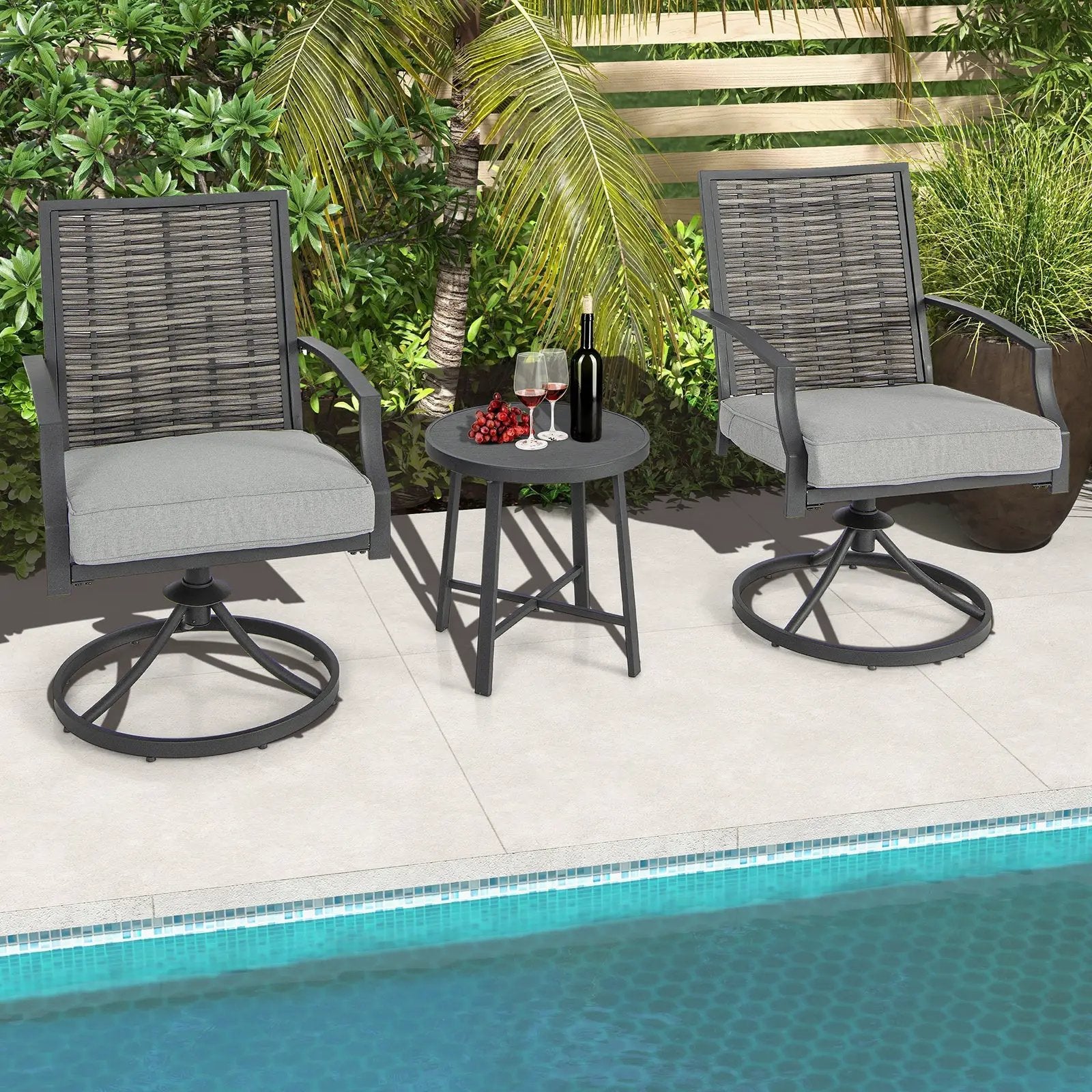 3 Piece Patio Swivel Chair Set with Soft Seat Cushions for Backyard by DirectDeals