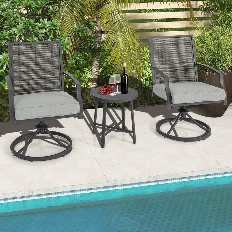 3 Piece Patio Swivel Chair Set with Soft Seat Cushions for Backyard by DirectDeals