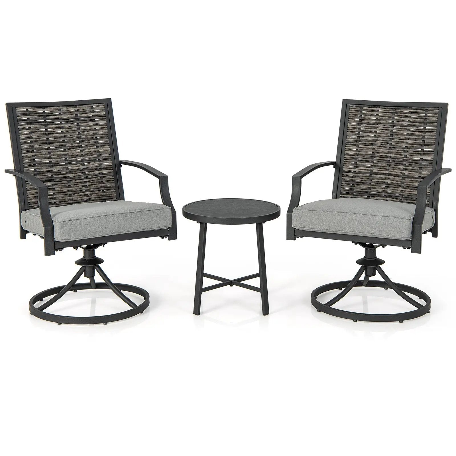 3 Piece Patio Swivel Chair Set with Soft Seat Cushions for Backyard by DirectDeals