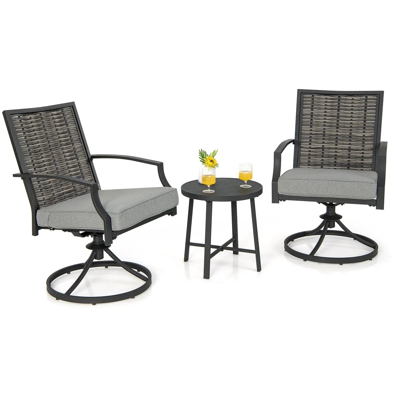 3 Piece Patio Swivel Chair Set with Soft Seat Cushions for Backyard by DirectDeals