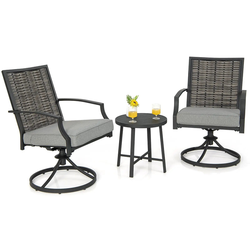 3 Piece Patio Swivel Chair Set with Soft Seat Cushions for Backyard by DirectDeals