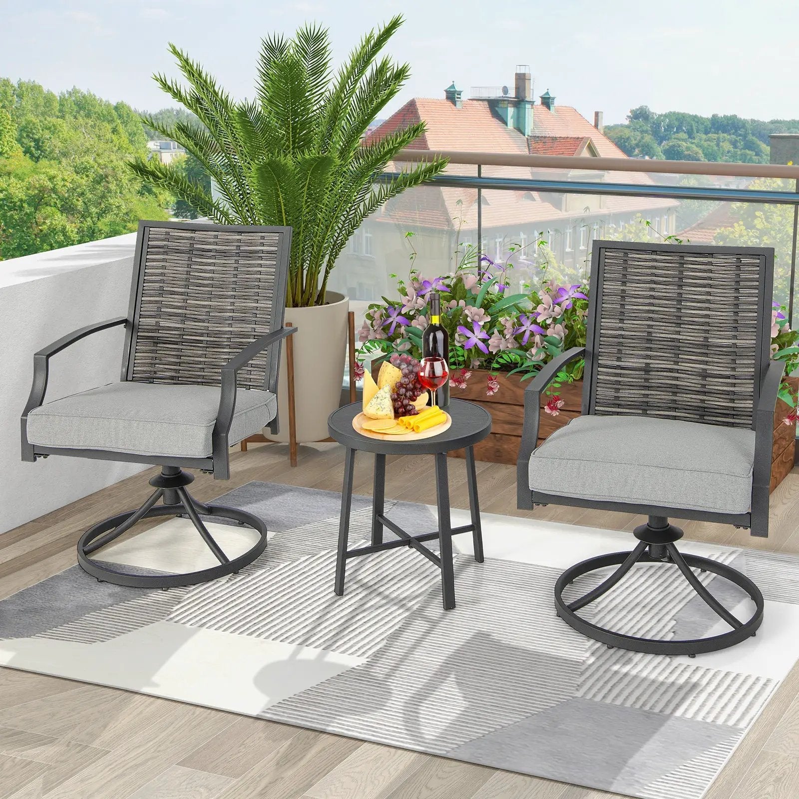 3 Piece Patio Swivel Chair Set with Soft Seat Cushions for Backyard by DirectDeals