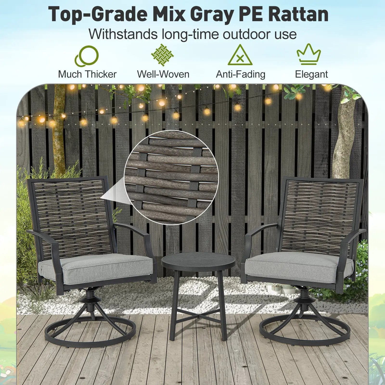 3 Piece Patio Swivel Chair Set with Soft Seat Cushions for Backyard by DirectDeals