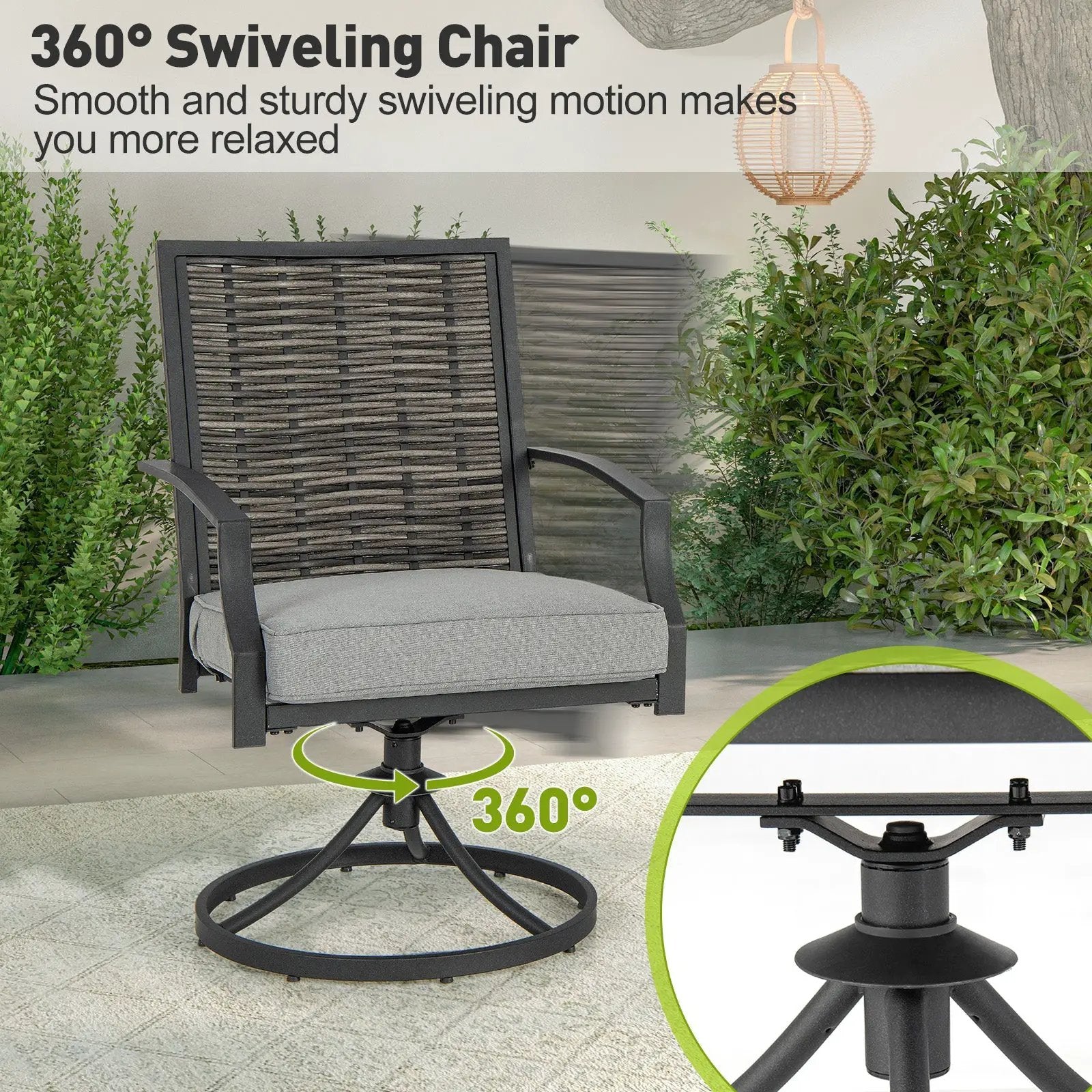 3 Piece Patio Swivel Chair Set with Soft Seat Cushions for Backyard by DirectDeals