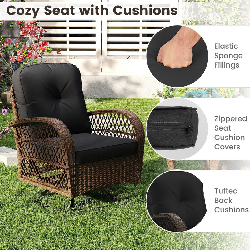3 Piece Patio Swivel Rocker Set with Tempered Glass Side Table and Thick Cushions by DirectDeals