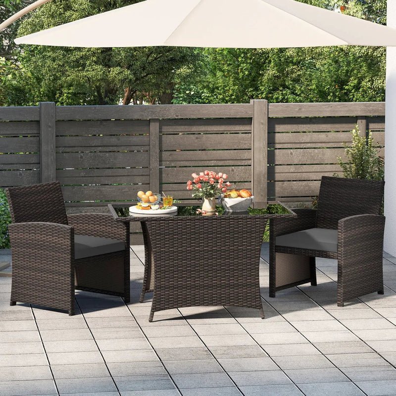 3-Piece Wicker Patio Dining Set with Tempered Glass Table by DirectDeals