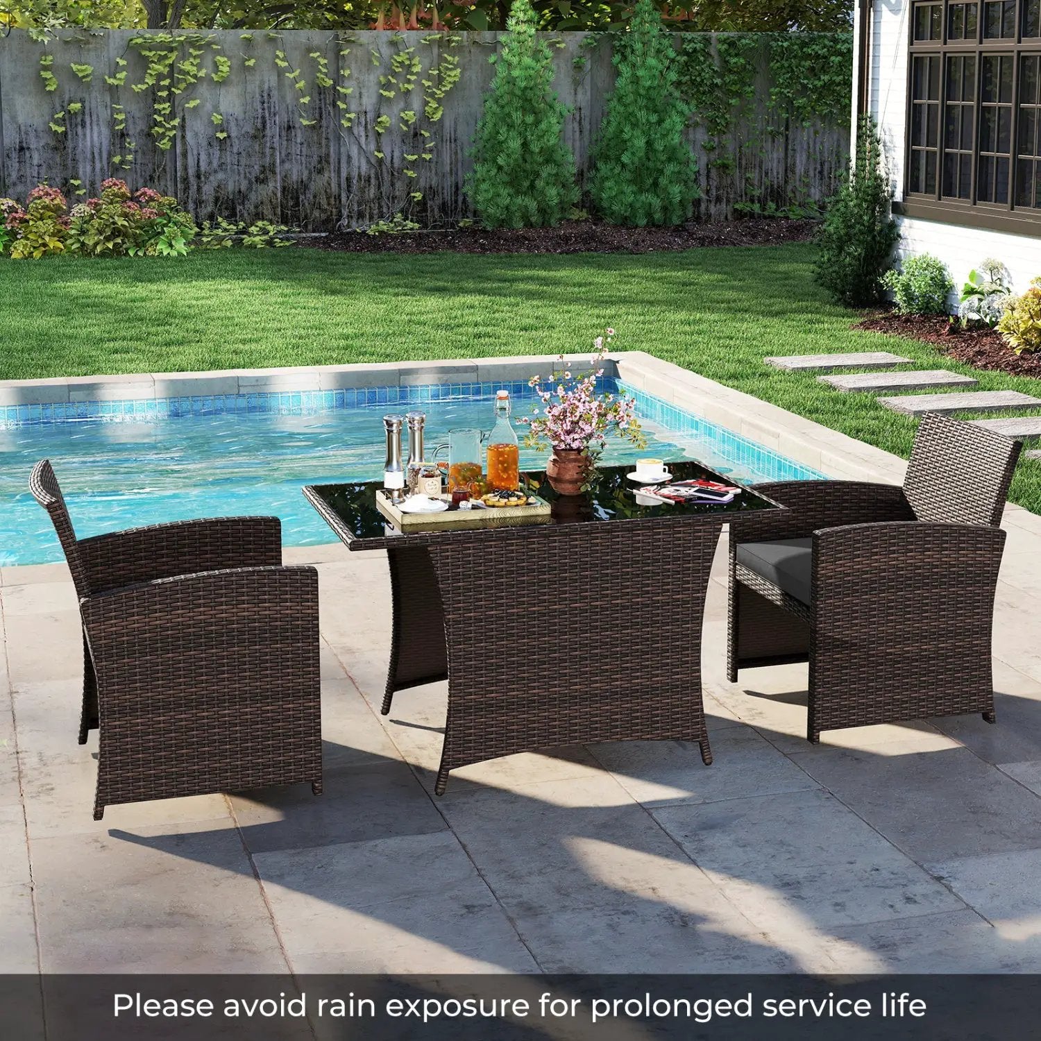 3-Piece Wicker Patio Dining Set with Tempered Glass Table by DirectDeals