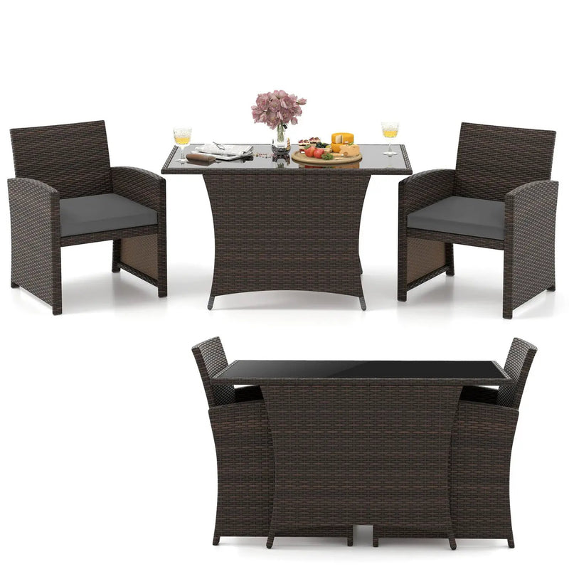 3-Piece Wicker Patio Dining Set with Tempered Glass Table by DirectDeals