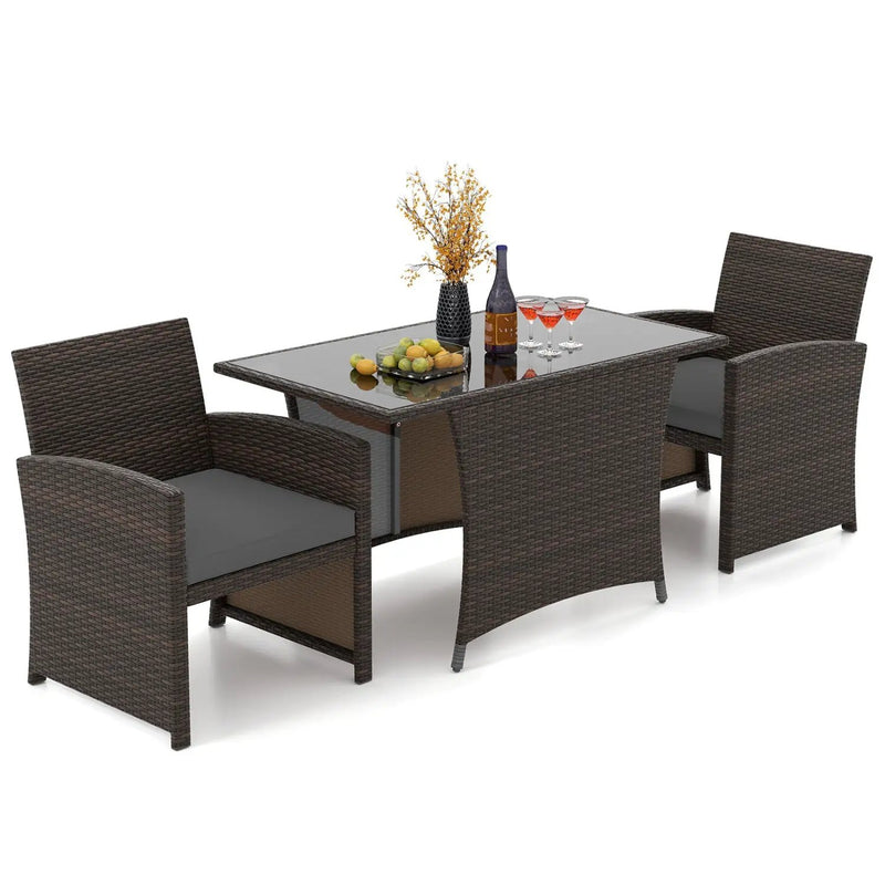 3-Piece Wicker Patio Dining Set with Tempered Glass Table by DirectDeals