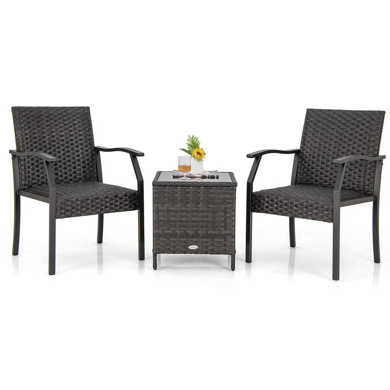3 Piece Patio Wicker Chair Set with Quick Dry Foam Cushions All Weather by DirectDeals