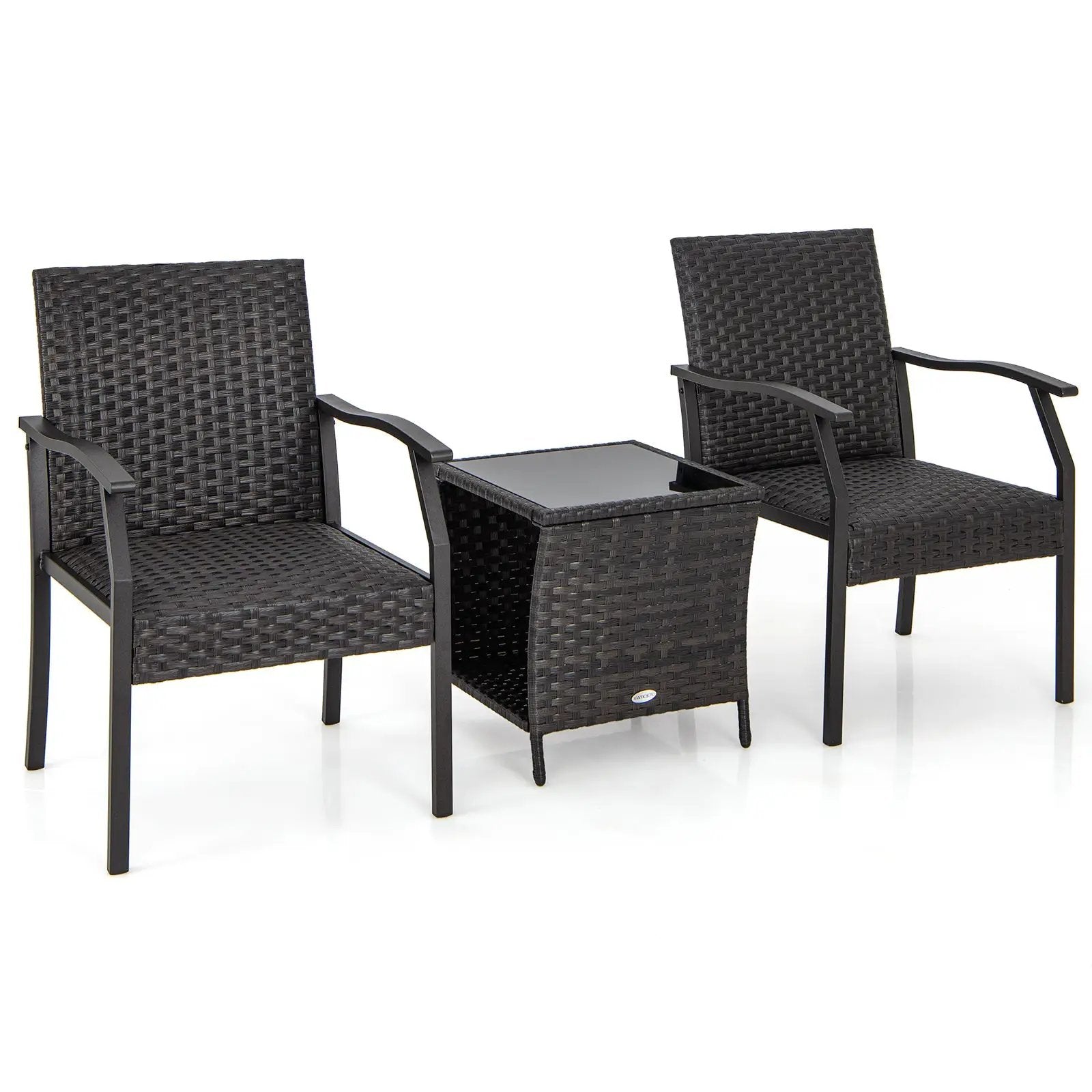 3 Piece Patio Wicker Chair Set with Quick Dry Foam Cushions All Weather by DirectDeals