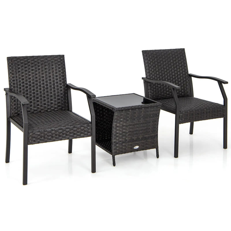 3 Piece Patio Wicker Chair Set with Quick Dry Foam Cushions All Weather by DirectDeals