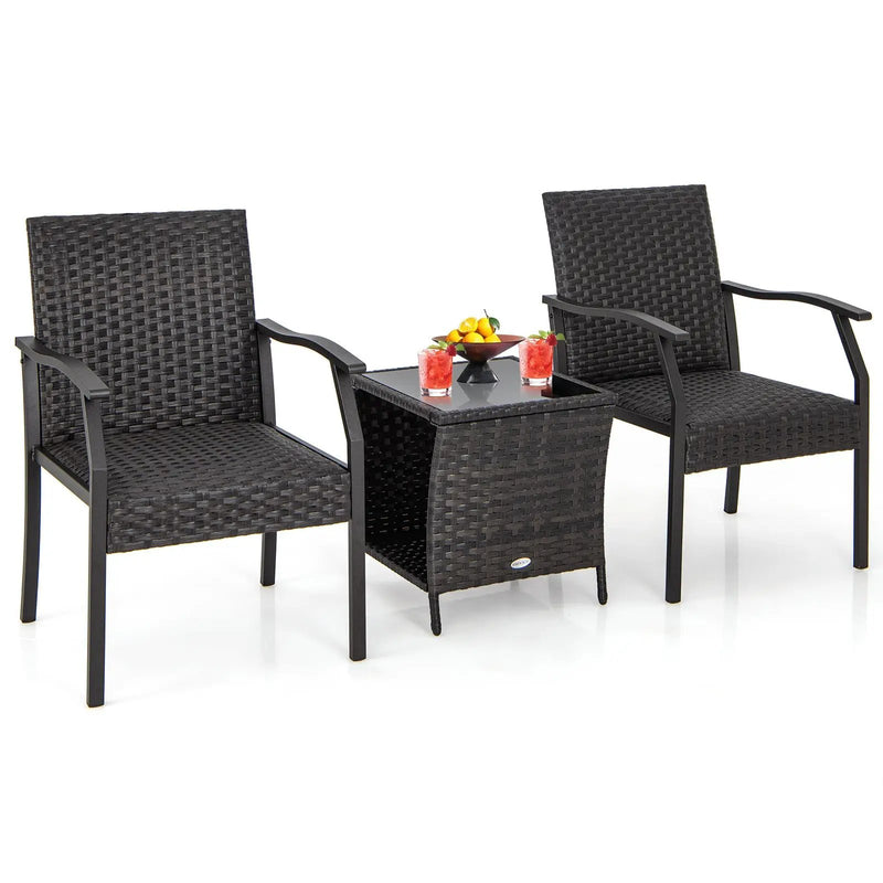 3 Piece Patio Wicker Chair Set with Quick Dry Foam Cushions All Weather by DirectDeals