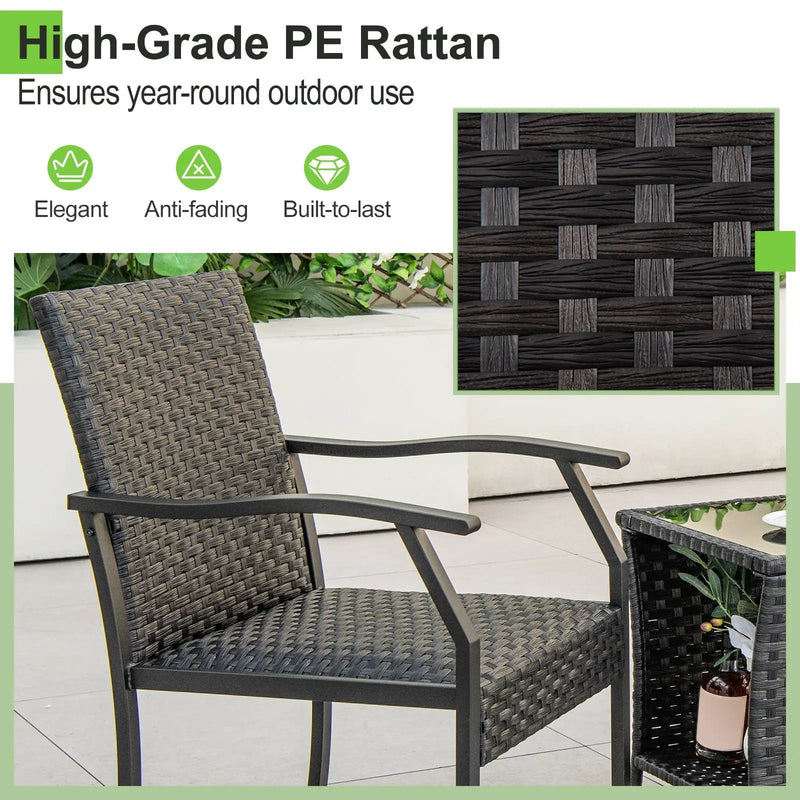 3 Piece Patio Wicker Chair Set with Quick Dry Foam Cushions All Weather by DirectDeals