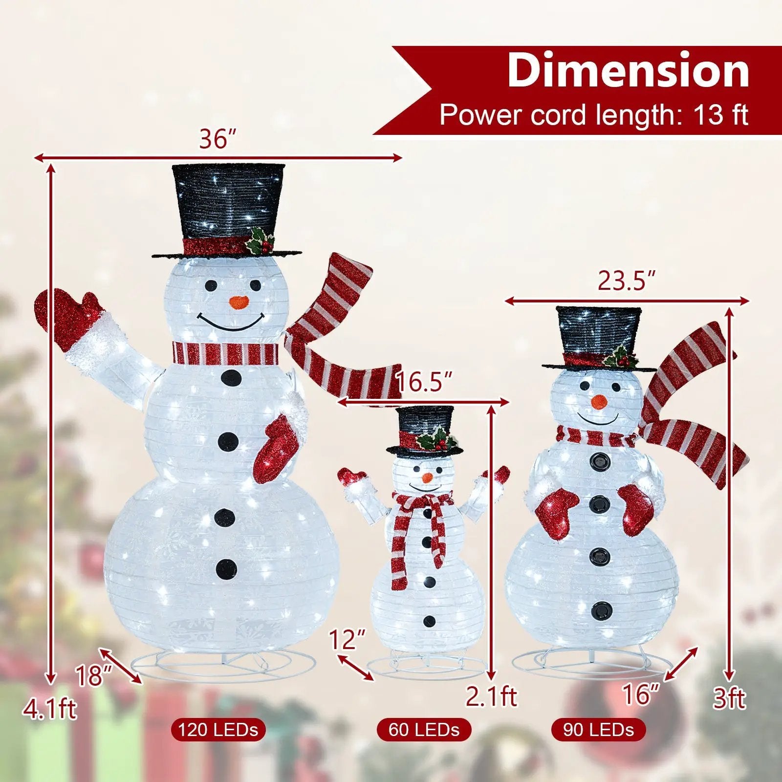 3-Piece Pre-Lit 3D Snowman Set with 270 LED Lights by DirectDeals