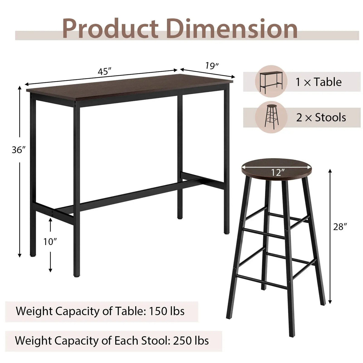 3 Piece Pub Table and Stools Kitchen Dining Set by DirectDeals