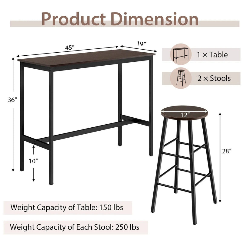 3 Piece Pub Table and Stools Kitchen Dining Set by DirectDeals