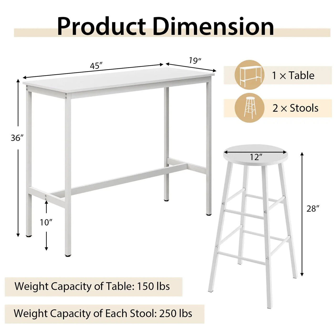3 Piece Pub Table and Stools Kitchen Dining Set by DirectDeals